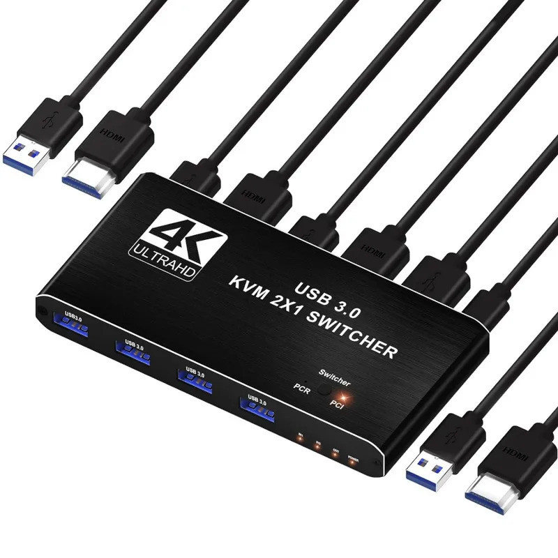 4K@120Hz HDMI KVM Switch Share 4 อุปกรณ์ USB 3.0 และ 1 Monitor ปลอกอลูมิเนียม KVM Switches สําหรับ M