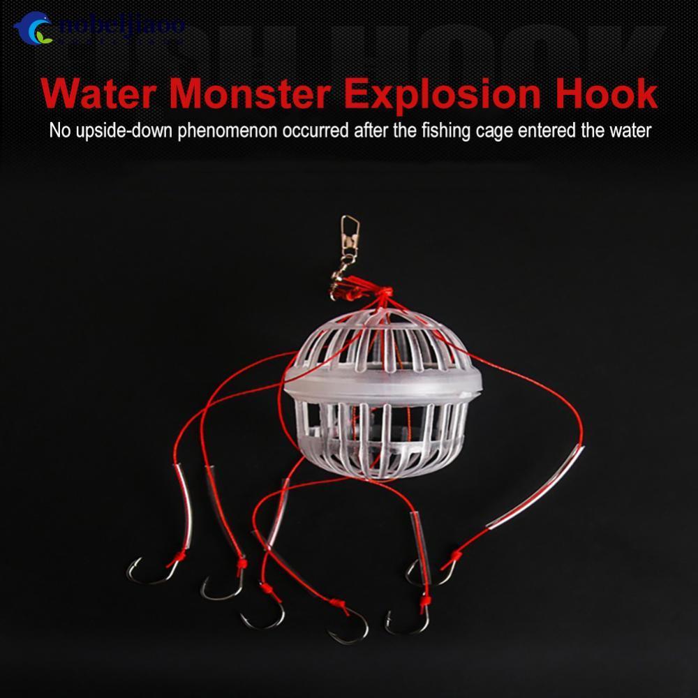 NOBELJIAOO 1PCS Water Monster Bomb Hook ชุด 6 Isene ตะขอเงินปลาคาร์พ Bighead Fishing Group อุปกรณ์ตก