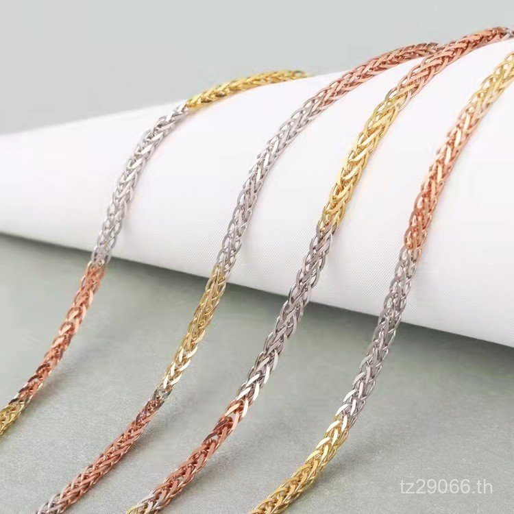 18K All-Match ธรรมดาทองผู้ชายผู้หญิงสไตล์ Clavicle Chain สีทองของแท้สามสีสร้อยคอ Chopin NBIS