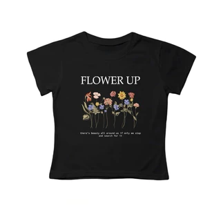 COD✅ (จัดส่งในกรุงเทพฯ)BOOM Shop ~ เสื้อครอปผ้าคอตตอน ทรงBaby Tee (FLOWER UP)เสื้อผู้หญิง