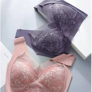 Lace & Bliss🌸เสื้อชั้นใน ไซส์ใหญ่ สําหรับผู้หญิง Breathable ลูกไม้พิมพ์สบาย บราไร้โครง Plus+ บราอกใหญ่ B04