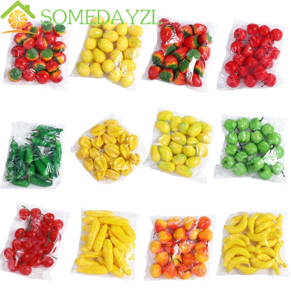 SOMEDAYZL มินิผลไม้ปลอม 20 ชิ้น/เซ็ตตกแต่งบ้านเครื่องประดับสตรอเบอร์รี่พลาสติกอุปกรณ์เสริมมะนาวจําลองสตรอเบอร์รี่เครื่องประดับ