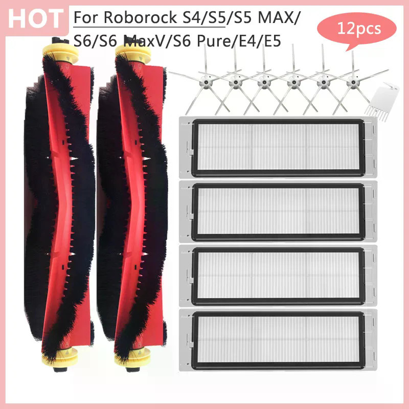 สําหรับ Roborock S4 S5 S5 MAX S6 MaxV S6 Pure E4 E5 อะไหล่หลักแปรงด้านข้าง HEPA กรองเครื่องดูดฝุ่นอุ