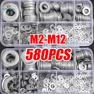 ปะเก็นสแตนเลส580ชิ้นพร้อมกล่องชุดแหวนแบนอเนกประสงค์ปะเก็นเครื่องซักผ้าธรรมดา M2 M2.5 M3 M4 M5 M6 M12 M10 M8