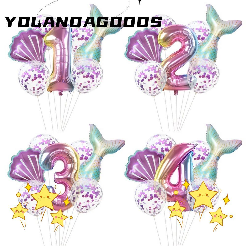 โยลา 7ชิ้นลูกโป่งปาร์ตี้เงือกน้อย,ลูกโป่งฟอยล์ของขวัญทําเองชุดลูกโป่งนางเงือก,เด็กตกแต่งงานเลี้ยงวัน