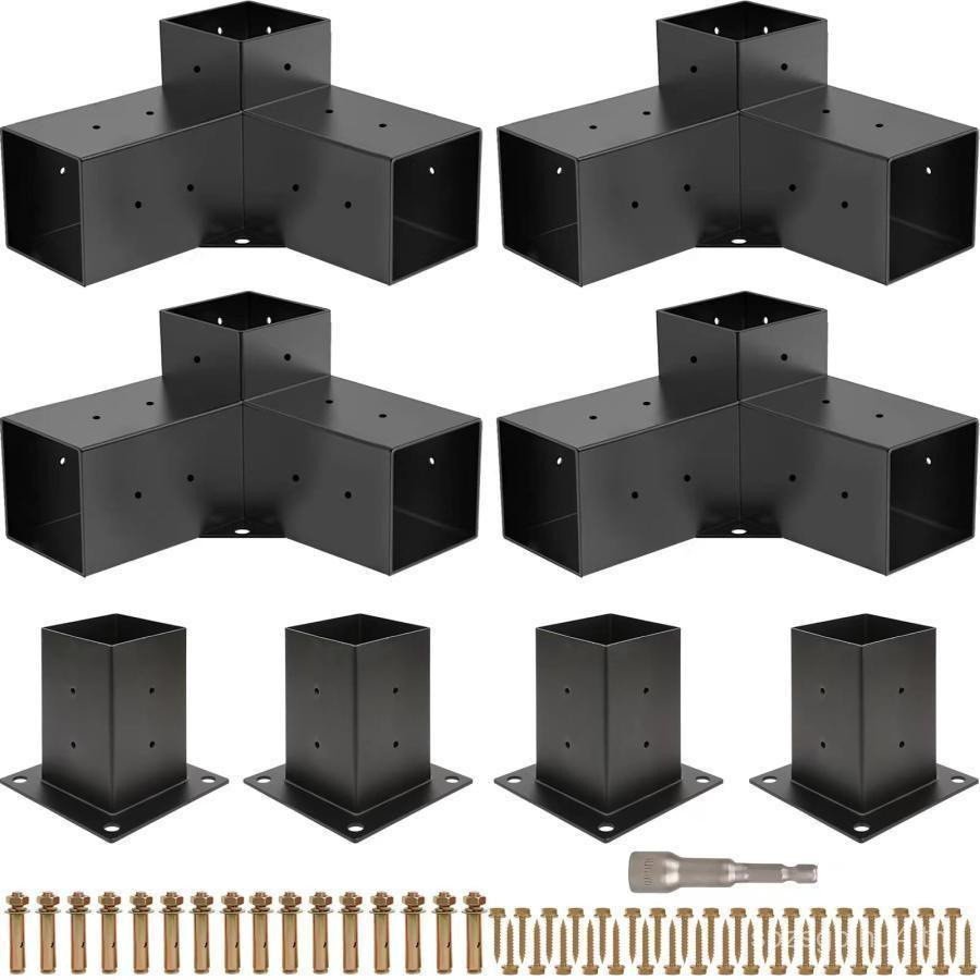 ผงสีดําเคลือบ Pergola Bracket คอลัมน์ไหล่ฐาน Pergola ชุดวงเล็บเหล็กโรงงานขายตรง