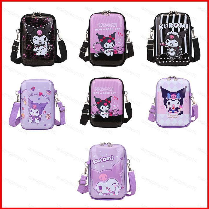 กระเป๋าสะพายข้างแฟชั่น Kuromi สำหรับโทรศัพท์และของใช้จำเป็น ความจุขนาดใหญ่