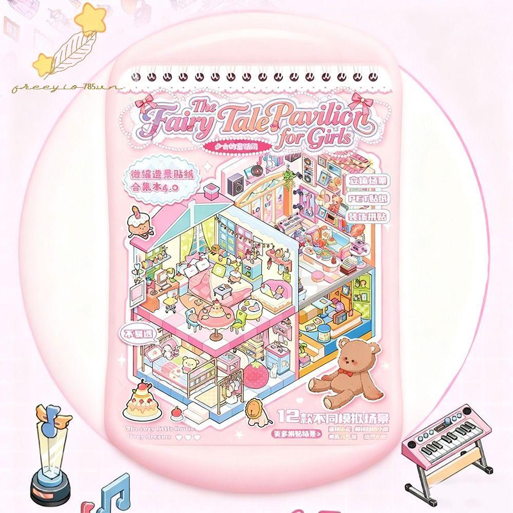 ฟรีอีโอ785หนังสือสติกเกอร์แนวนอน,ซ้อนวางฉากขนาดเล็กคอลเลกชัน,12เซนส์การ์ตูนฉากของเล่นเกมสติกเกอร์ของขวัญเด็ก