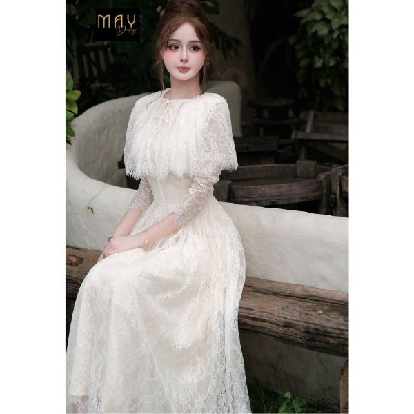 เดรสลูกไม้ผู้หญิง NN70 เปิดไหล่สุดหรู-ชุดลูกไม้สีขาวครีมสําหรับงานแต่งงานและวันหยุดการออกแบบการตัดเย