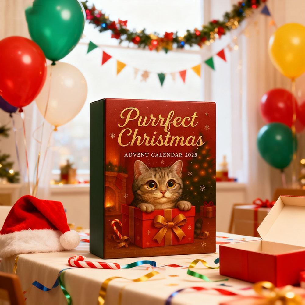 2d พิมพ์ Purrfect Christmas Advent ปฏิทิน 2025, 24 วันเครื่องประดับแมวสําหรับตกแต่งต้นไม้, R7e8