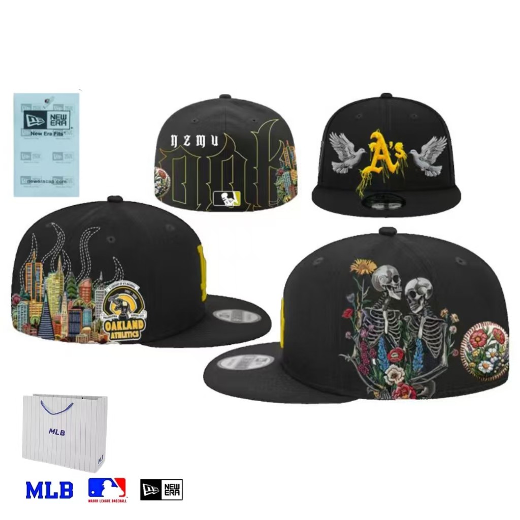 MLB หมวกฮิปฮอป ลายHouston Astros & New York Yankees ทรงแบน ปีกกว้าง เย็บปักถักร้อมโลโก้เรียบหรู