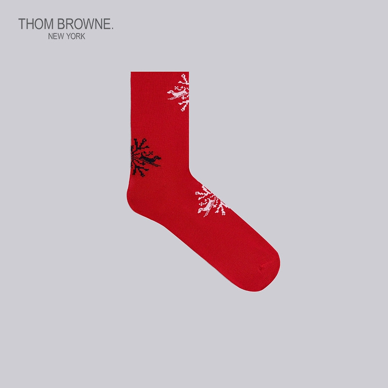 THOMBROWNE ถุงเท้าสำหรับผู้ชาย ออกแบบพิเศษปี 2022 สไตล์ฤดูหนาว ลายเกล็ดหิมะและดอกไม้ พร้อมขนสัตว์