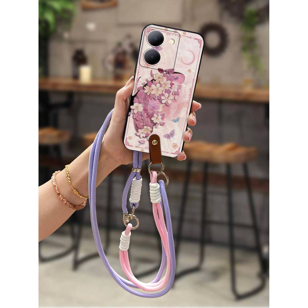 ปกหลังป้องกันฝุ่นสําหรับ VIVO Y78 5G จีน/Y78M/Y78-T1/Y78M-T1 กันน้ําการ์ตูนสร้อยคอแนวทแยงน่ารักนุ่มก