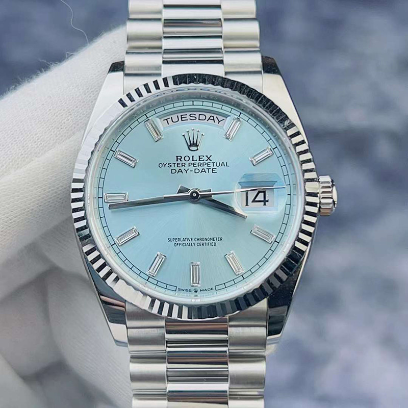 Rolex Week DD Rock Sugar Diamond 950 Ice Blue 36mm Platinum Calendar128236- 0009 นาฬิกา Dial Type Ro