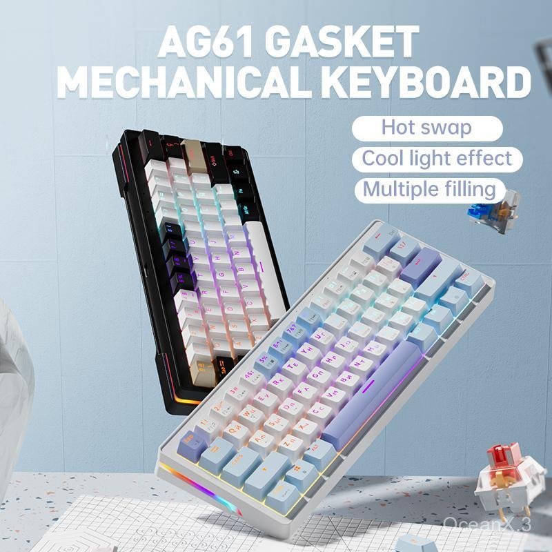 แป้นพิมพ์เครื่องกล ZIFRIEND AG61 61 คีย์ Gasket Mechanical Keyboard 60% Layout RGB เสียบปลั๊กได้เต็ม