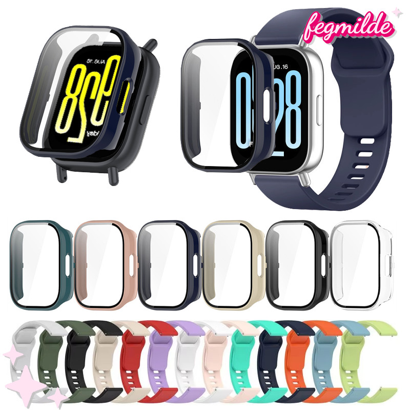 เคส PC สายซิลิโคน for Redmi Watch 5 Active/Redmi Watch 5 Lite ฟิล์มกันรอยหน้าจอกระจกนิรภัยแบบแข็ง for Redmi Watch 5 Lite