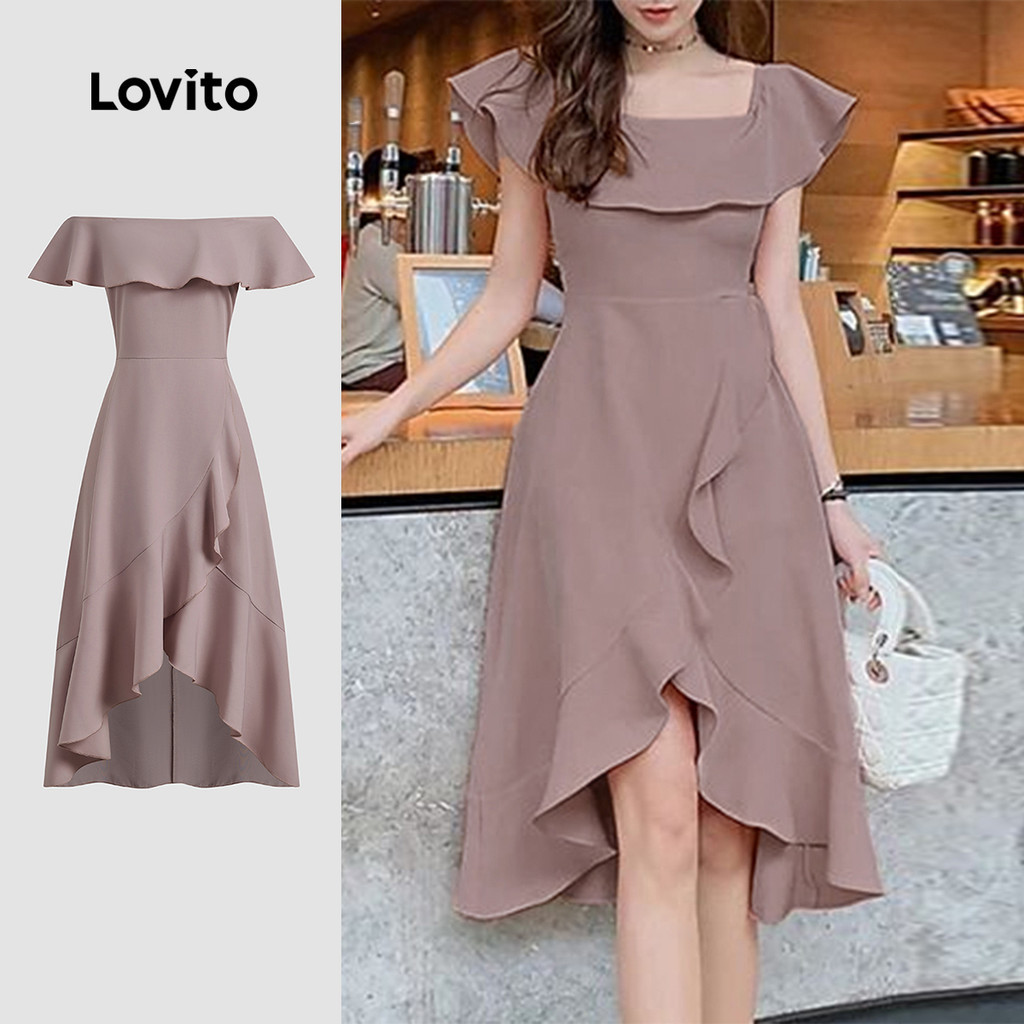 Lovito ชุดเดรสหรูหรานัวเนียฤดูใบไม้ผลิ/ฤดูร้อนชุดเดรสสีชมพูสําหรับผู้หญิง L134ED744