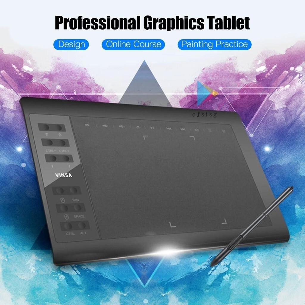 10x6 Inch Professional Graphics Drawing Tablet 12 Express Keys with 8192 Levels BatteryFree Stylus/8