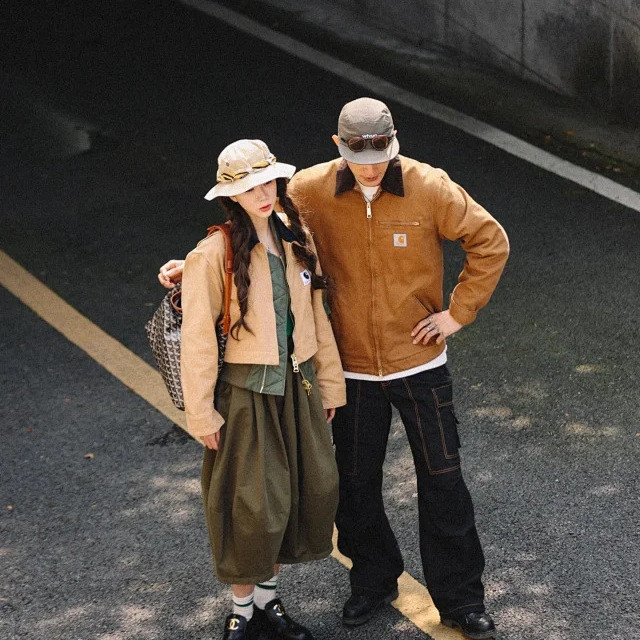 1FCX Carh'''t wip Khabab Label J01/J97Jacket Retro Washed Turn-down Collar Jacket Coat Salmon Color