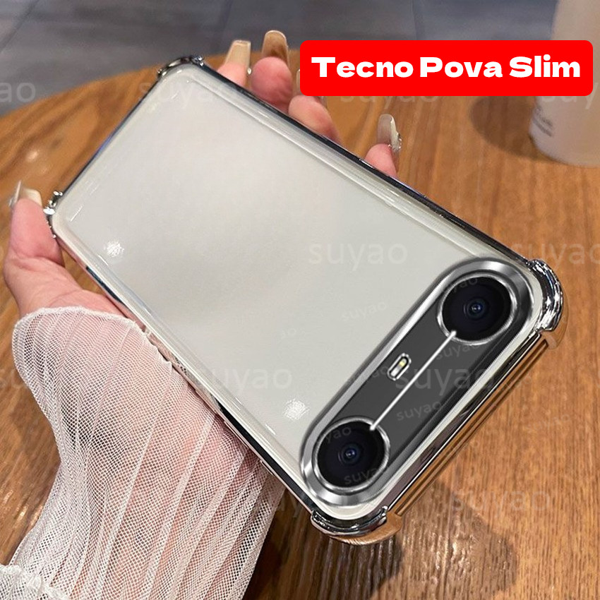 สําหรับ Tecno Spark Slim Pova Slim 2025 สี่มุม Anti Drop เคสโทรศัพท์ TPU ปลอกใส SparkSlim PovaSlim Electroplated โปร่งใสกันกระแทกป้องกันนุ่มปกหลัง