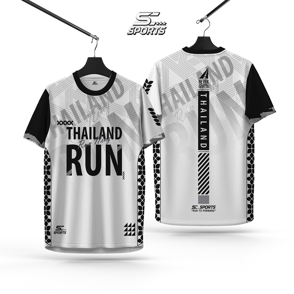 Suncolor mall เสื้อกีฬา เสื้อพิมพ์ลาย Run02-ขาวดำ งานจริงสวย สีสด หนา145g นุ่มลื่นใส่สบาย