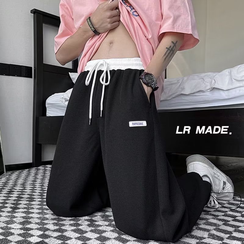 Vibe Style Waffle Sweatpants Mens Street Wear ins Loose Casual Pants American High Street Ankle-Leng