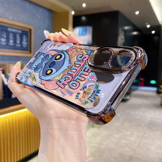 เข้ากันได้กับ OPPO A40 A3X A2 A5 Pro A60 A18 A38 A57 4G A58 5G Pooh Bear Stitch Clear Plating Case Anti Drop Cover FD