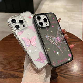 เคสใสแบบแวววาว TPU นุ่มสีสันสดใส ผีเสื้อสีสันสดใสน่ารัก For iPhone 11 13 15 16 14 12 Pro Max 7Plus 15 8 6 14 Plus XR XS