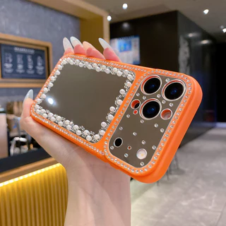 พรีเมี่ยมDrop-resistant Scratch-proof Liquid Soft Edge Glitterเพชรกระจกเคสโทรศัพท์สําหรับiPhone 11 12 13 14 15 16 17 Pro Max
