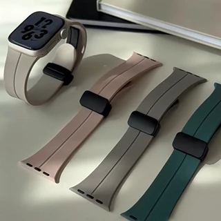  สายซิลิโคน for Apple Watch Ultra/SE 3 2 Series 11 10 9 8 7 6 IWatch 49 46 45 44 42 41 40 38 สายรัดยางแม่เหล็กกีฬาอ่อน