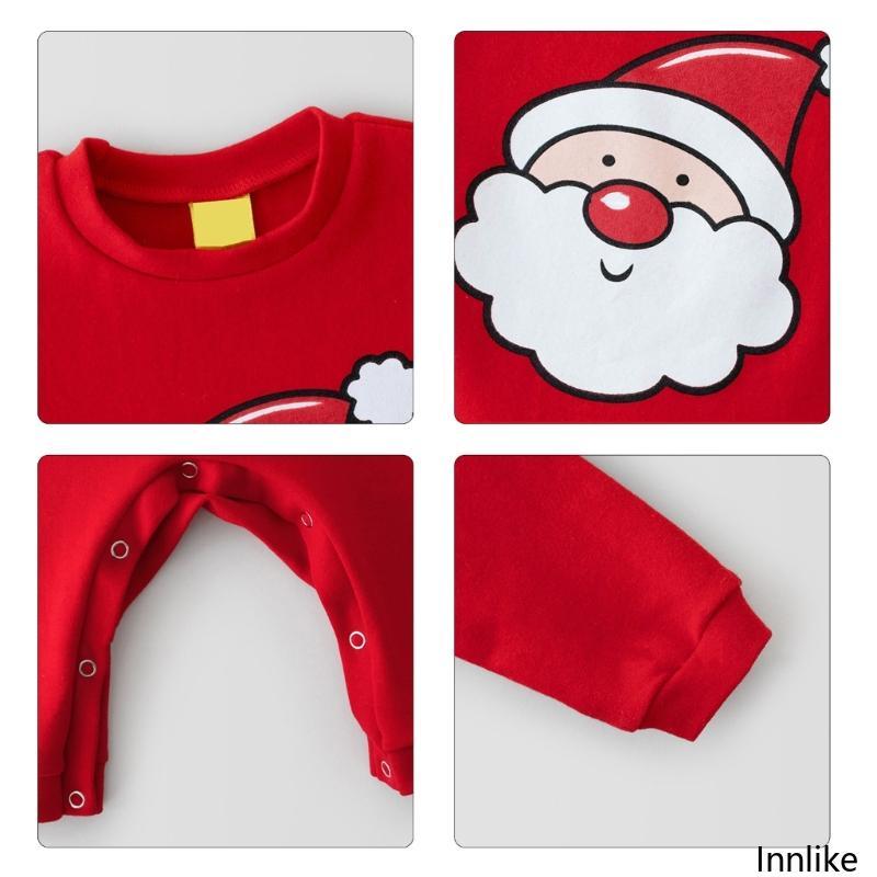 INN Baby Christmas Romper กวาง Santa Themed Cotton Jumpsuit พร้อม Bonnet หมวกสําหรับทารก Holiday Pho