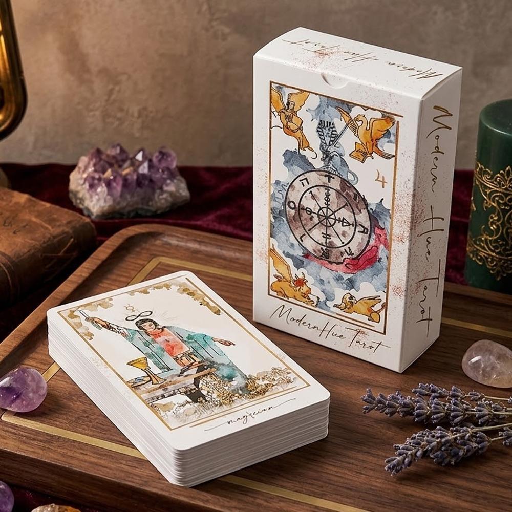 Modern Hue Tarot Deck - 12*7 ซม.78 ไพ่ทาโรต์สีน้ําตามภาพ RWS - การ์ดทํานายสุนทรียศาสตร์ Double-embossed