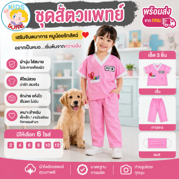 ชุดอาชีพเด็ก ชุดสัตว์แพทย์เด็ก ชุดคุณหมอเด็ก ชุดอาชีพในฝัน kid หมอรักษาสัตว์