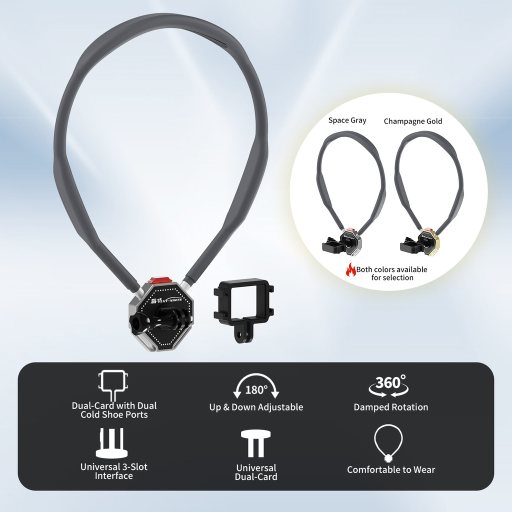 XT-XINTE 3-Slot Neck Mount + กรอบขยาย Combo เข้ากันได้กับกล้องแอคชั่น DJI Osmo Pocket 4P/4/3