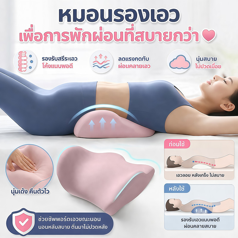 COD เบาะรองหลัง หมอนรองเอว บรรเทาอาการปวดหลัง เมมโมรี่โฟมแท้ ทรงสูง นุ่มคืนตัวดีมาก Ergonomic