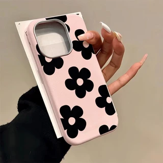 แฟชั่นดอกไม้สีดำน่ารักเข้ากันได้เคสไอโฟน 11 17 AIR 16 15 13 12 14 Pro Max 15 7 8 Plus XR X XS Max SEเลนส์โลหะหรูหราคส
