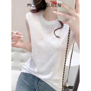 MOSESQUEEN มอสซีควีน เสื้อกล้ามแขนสั้นทรงหลวมสําหรับใส่ด้านนอกสําหรับฤดูร้อนเหมาะกับชั้นในอเนกประสงค์และลดอายุการออกแบบสีทึบพื้ #63933