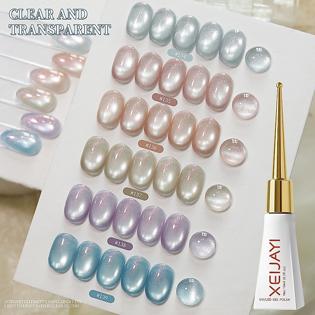 XEIJAYI 10ml-สีชมพูสีม่วงและสีน้ําเงิน Cats Eye Gel ยาทาเล็บโปร่งแสงติดทนนานเหมาะสําหรับการใช้ทุกวันและร้านทําเล็บ