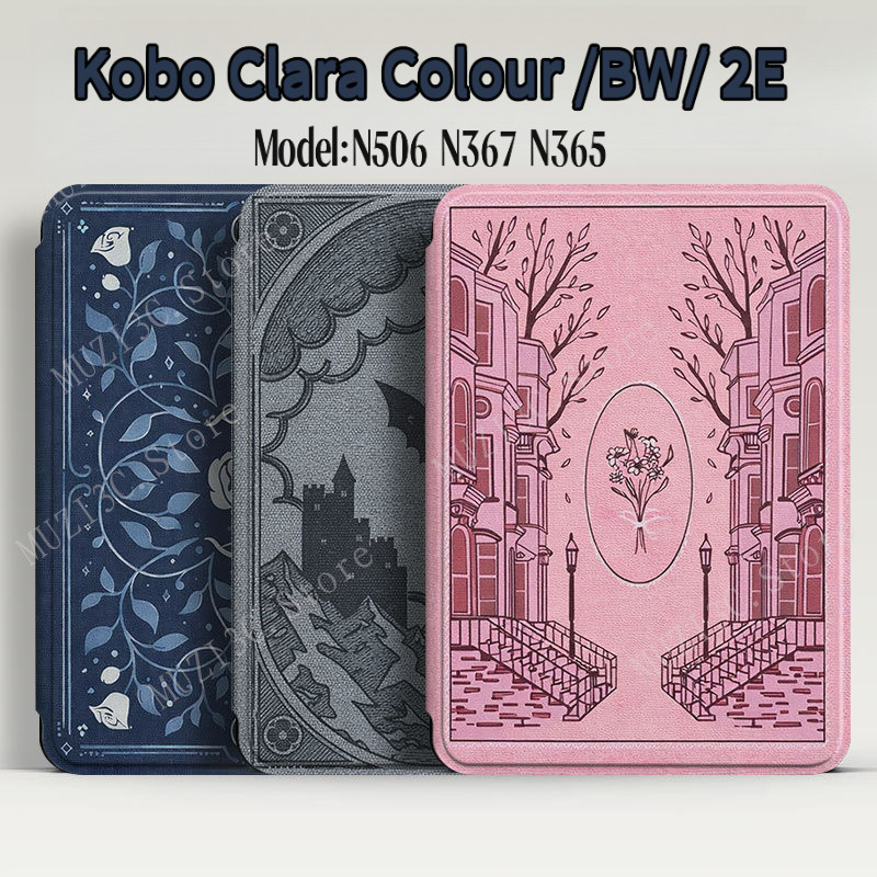 สําหรับ Kobo Clara Colour 6" BW 2E กรณี N506 N367 N365 Ebook กรณี Auto Wake Sleep Vintage หนังสือพิมพ์ดอกไม้ HandStrap