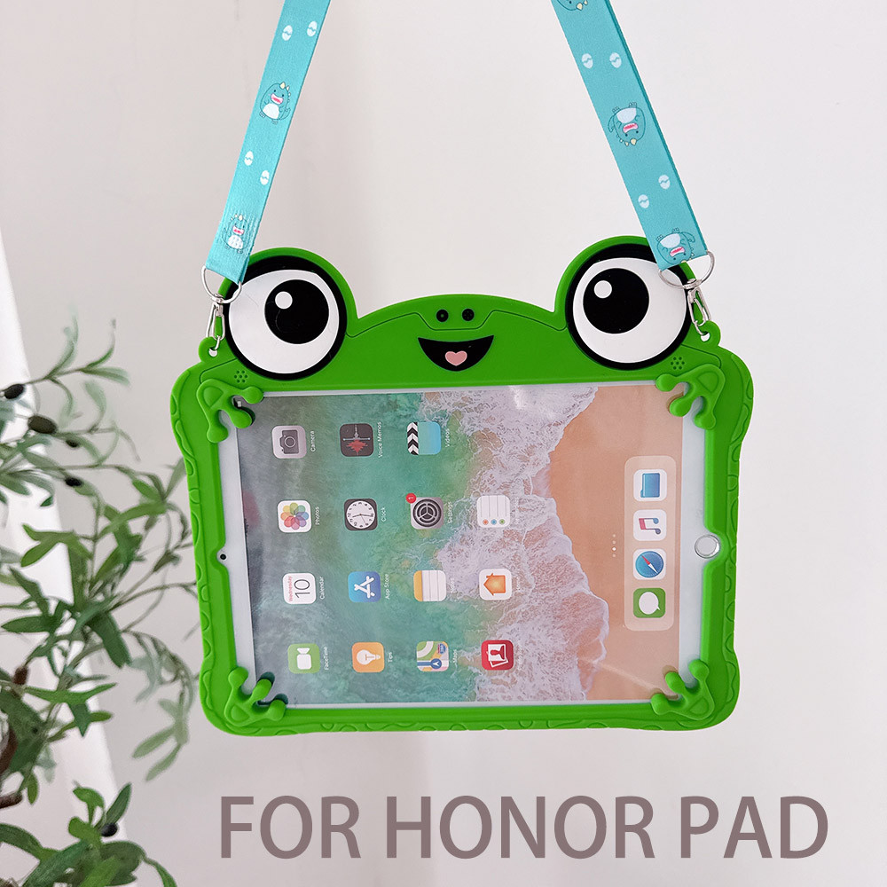 ปลอกซิลิโคนสําหรับ Honor Pad X8a 11 "2024 X9a 11.5" 2025 X9Pro X9 X10 Pro X10Pro ตลกกบรูปแบบ Lanyard สายคล้องเชือก
