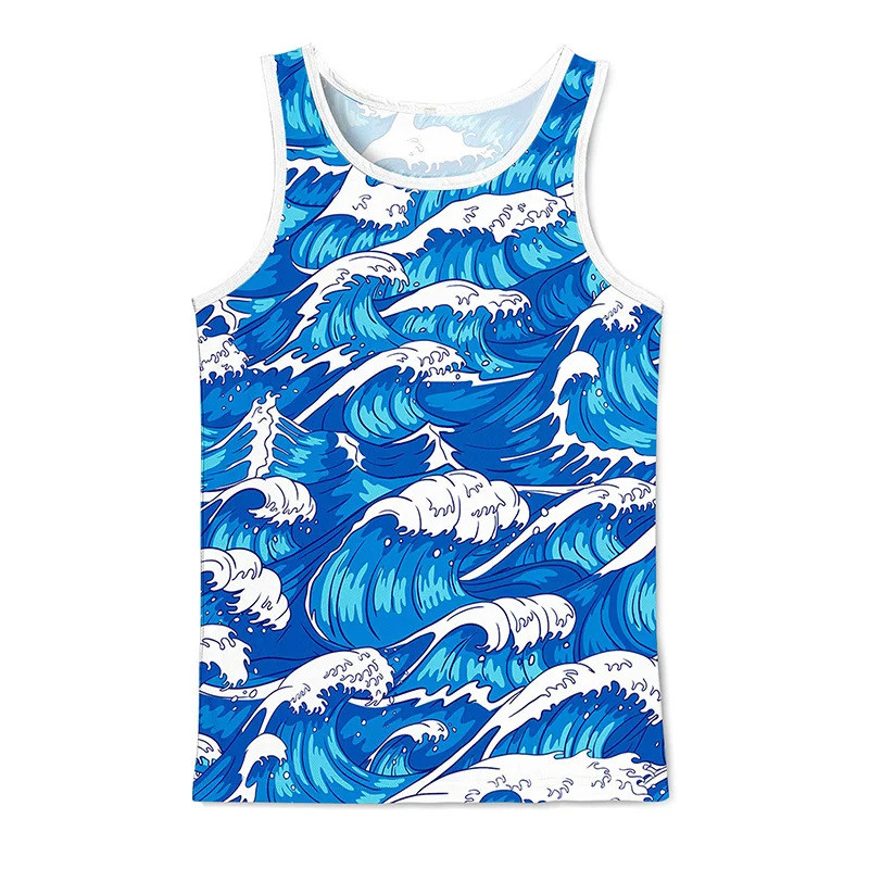 3D Coconut Print Tank Top Men, Pop Sleeve Gym Tee, Basketball Streetwear Quick Dry Summer Y2K Top