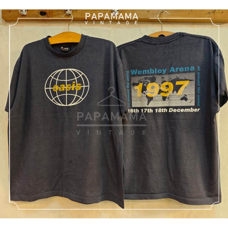 OASIS Wembley Arena World TOUR 1997 Bio NAVY เสื้อทัวร์ ป้าย USA เสื้อวินเทจ วงร๊อค โอเอซิส papamama vintage shirt