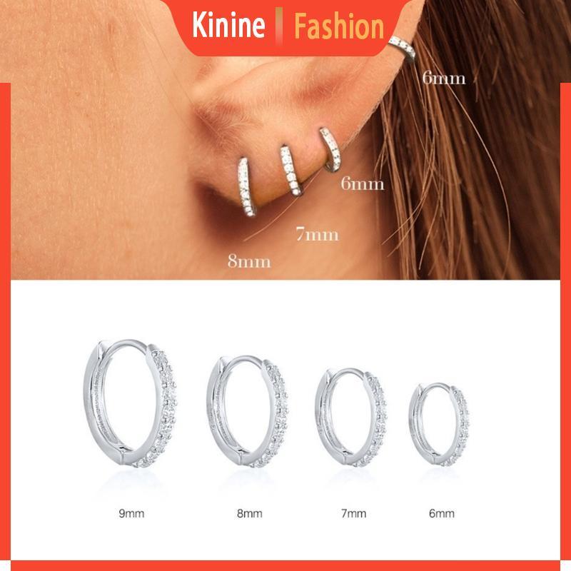 KIN Dazzling Zirconia Circle Hoops Hoops ต่างหูบานพับ Huggie สําหรับสวมใส่ทุกวัน