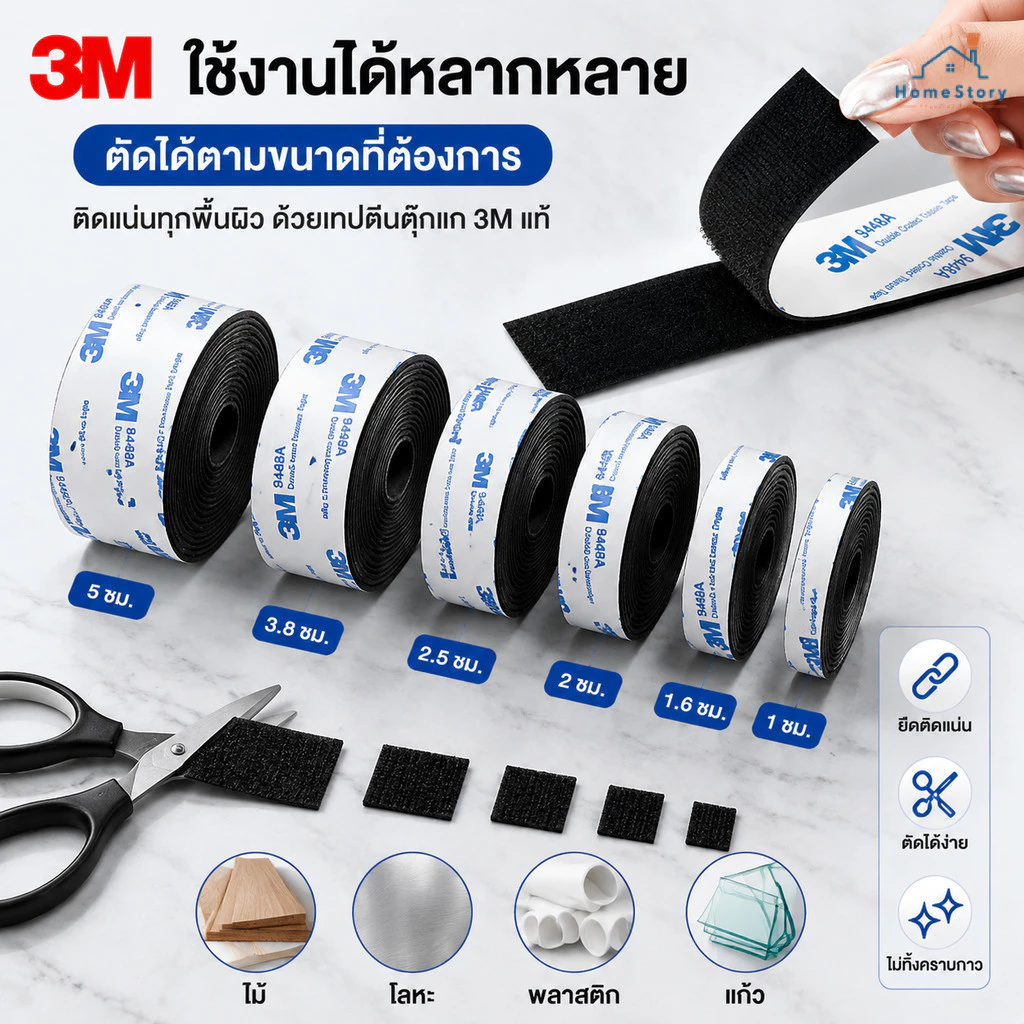 ตีนตุ๊กแก 【ยาว 1 ม】 มีกาว 3M เมจิกเทป มีกาวทั้งสองแถบ ขน+หนาม เทปเวลโคร สีดำ/ขาว เวลโคร หนามเตย ติดหน้าต่าง ติดกรอบรูป