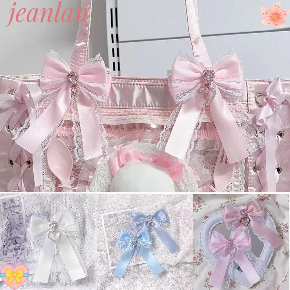 JLAN 1/2PCS ItaBag Bow Accessories,Bling Heart Double Layer Bowจี้DIYริบบิ้นBowknot Kit,ริบบิ้นลูกไม้โบว์ลูกไม้ขอบหัวใจคลิป