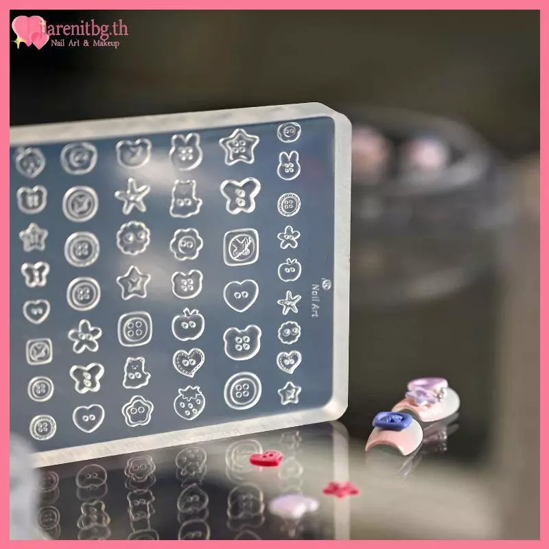 RENBG 1 PC Mini 3D ซิลิโคนเล็บแม่พิมพ์หลายปุ่มรูปร่างปลอดสารพิษปลอดภัยเล็บเครื่องมือสําหรับ DIY เล็บ Charm เรซิ่นหัตถกรรมใช้ในบ้าน TH