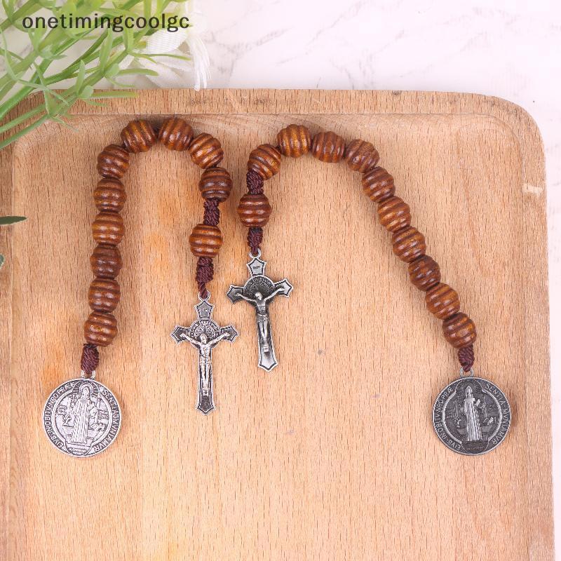 Saint Benedict Medal Pet ลูกประคําลูกปัดไม้สีน้ําตาลพร้อมเหรียญ Saint Benedict และ Crucifix