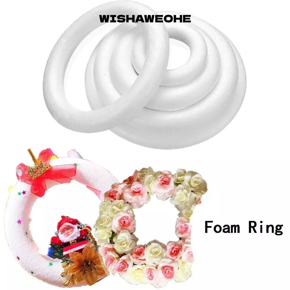 WISHAWEOHE 1 ชิ้นโฟมแหวน,รอบ Polystyrene DIY Handmade พวงหรีด,สําหรับงานฝีมือคริสต์มาสสีขาว 5/7/8/10/12/15/17/20 เซนติเมตรงานแต่งงานตกแต่ง