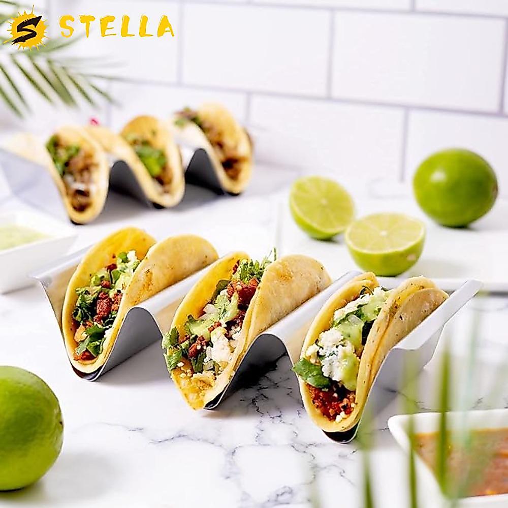 STELLA Taco Stand, V-shaped Groove Silver Stainless Steel Taco Holder, เครื่องมือห้องครัวหยักกันสนิม