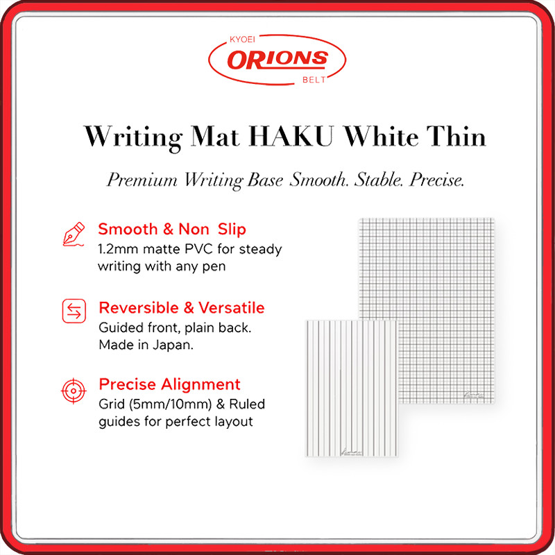 KIWAMI HAKU White Thin Writing Mat (Shitajiki) – Reversible Non Slip PVC Pencil Board, 7 Options: Grid A4+/B5+/A5/B6 or Ruled A4+/A5/B6, Made in Japan